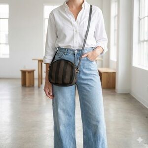 Vintage Fendi tobacco brown Pequin stripe crossbody camera bag